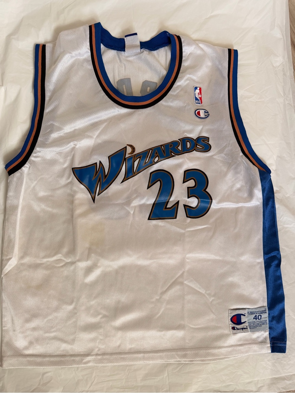 Champion White, Blue & Gold Wizards #23 Basketball Jersey